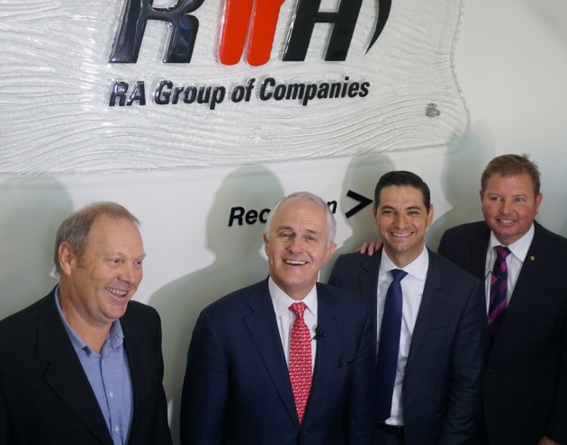 RA's Colin Wells with PM Malcolm Turnbull, Liverpool mayor Ned Mannoun and Assistant Minister Craig Laundy.